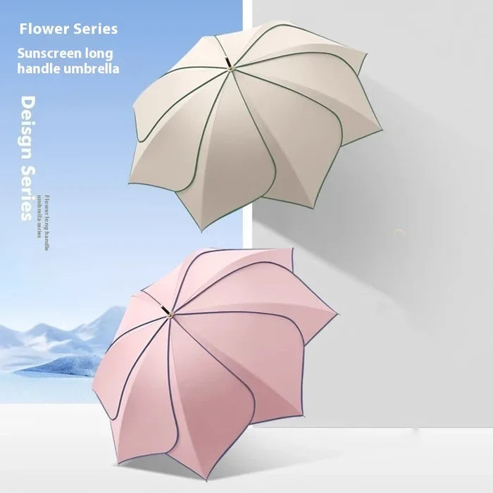 Japanese Style Automatic Wind-resistant Petal Lotus Black Glue Sunscreen Umbrella