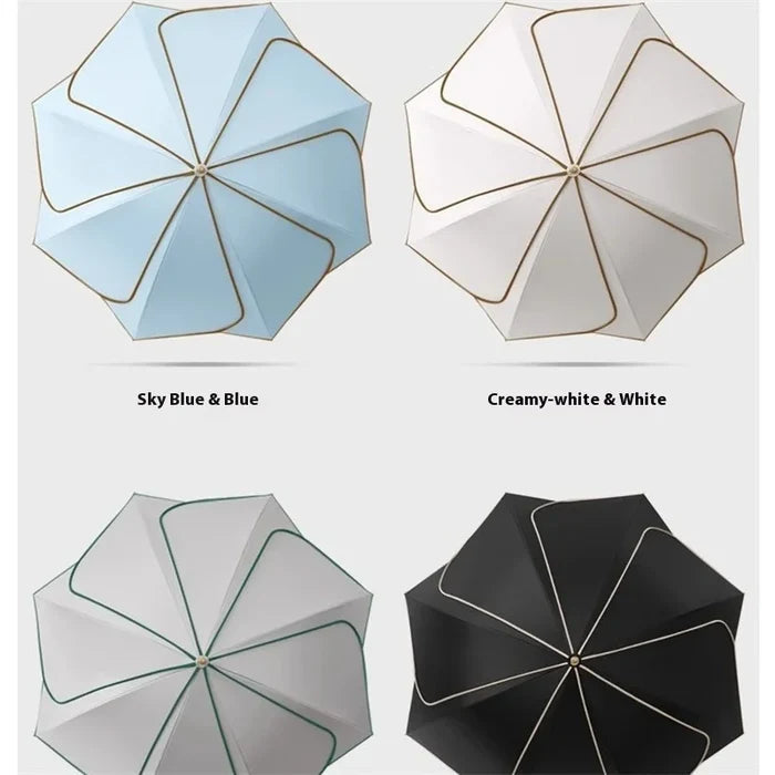 Japanese Style Automatic Wind-resistant Petal Lotus Black Glue Sunscreen Umbrella