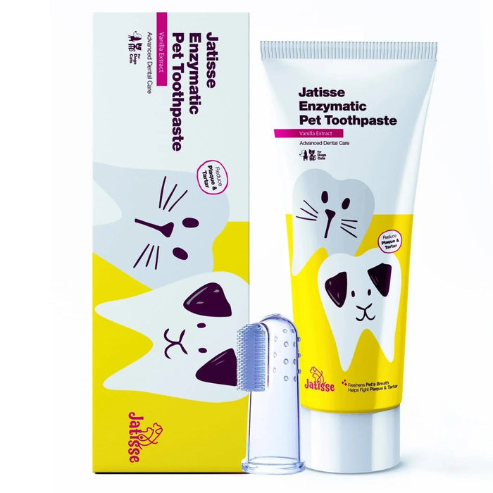 Jatisse enzymatic pet toothpaste with vanilla extract for dogs and cats, reduces plaque and tartar