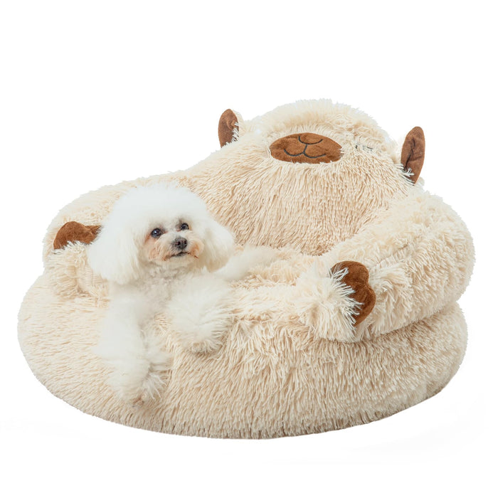 Cozy plush dog bed with bear design, perfect for small dogs and pet comfort