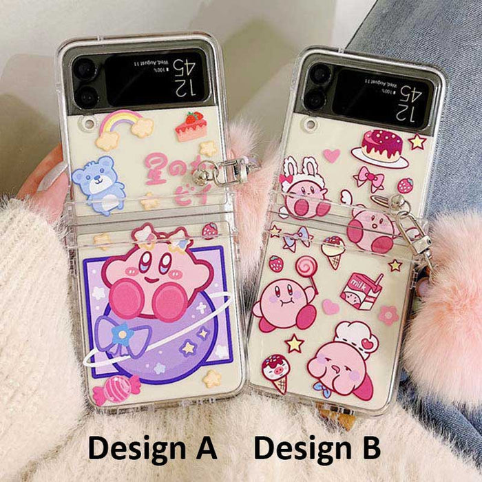 Kirby Phone Cases with Lanyard Bracelet: clear, pink Kirby character, kawaii cartoon style