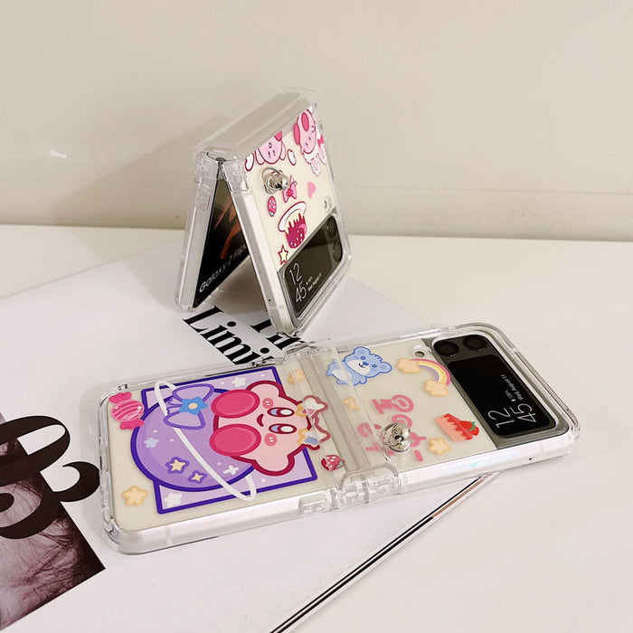 Kirby Phone Cases with Lanyard Bracelet: clear, pink Kirby character, kawaii cartoon style