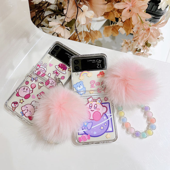 Kirby Phone Cases with Lanyard Bracelet: clear, pink Kirby character, kawaii cartoon style