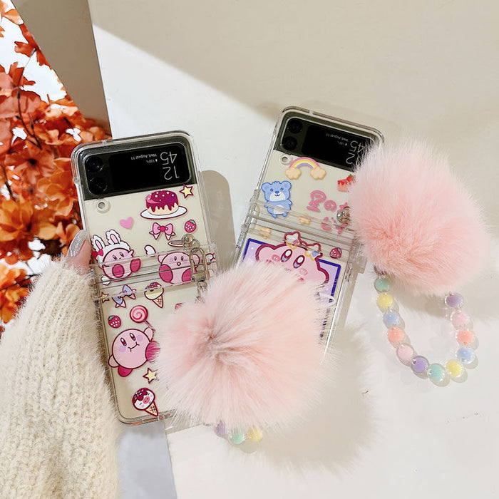Kirby Phone Cases with Lanyard Bracelet: clear, pink Kirby character, kawaii cartoon style