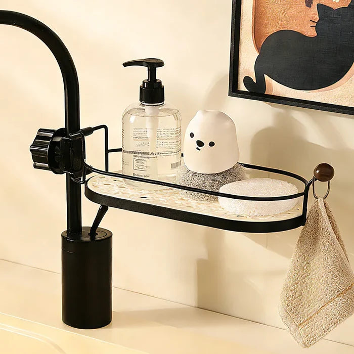 Kitchen Faucet Drain Rack-Household Sink Storage with Sponge and Wipe