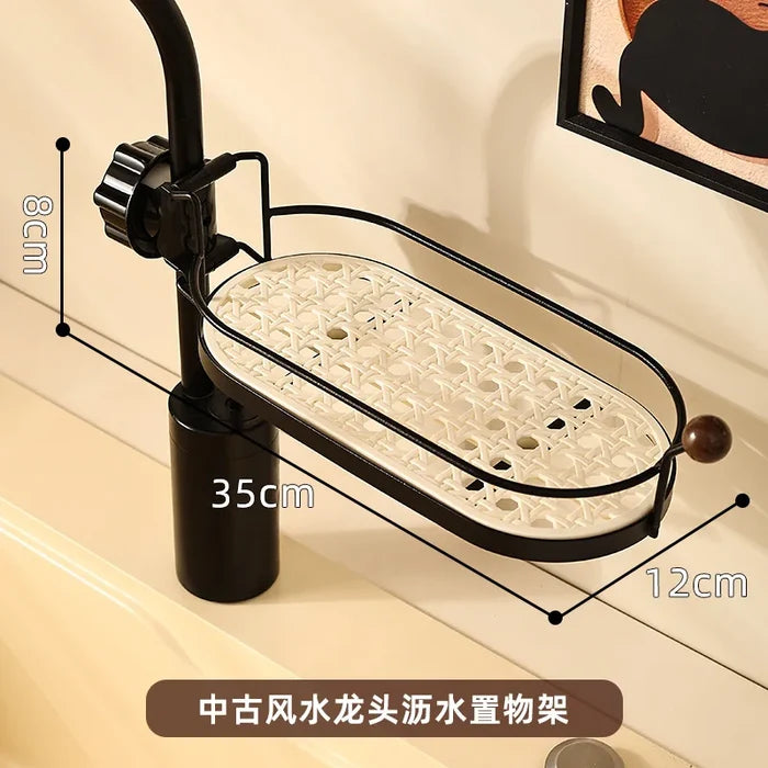 Kitchen Faucet Drain Rack-Household Sink Storage with Sponge and Wipe