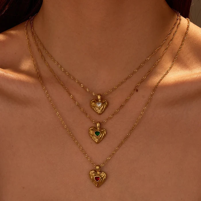 KITI Romantic 18K Gold Heart Necklace with Zirconia