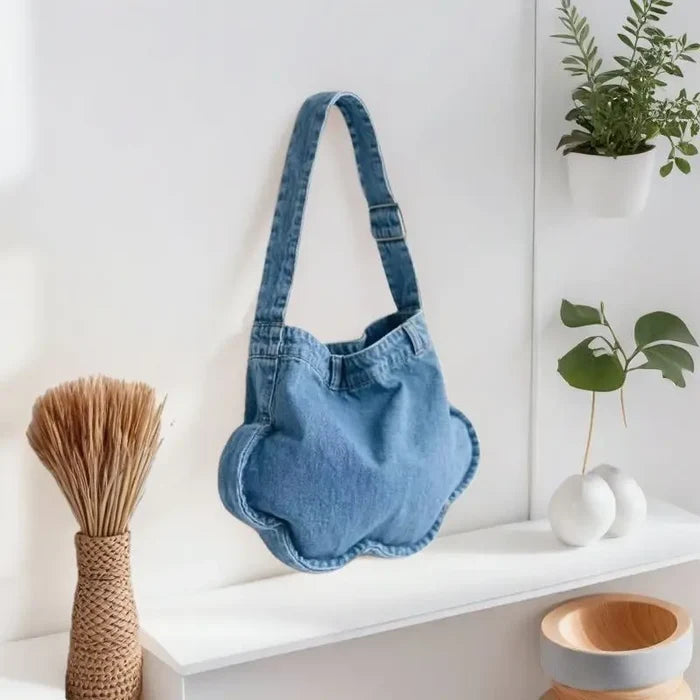 Korean Cute Flower Shaped Washed Denim Mobile Phone Shoulder