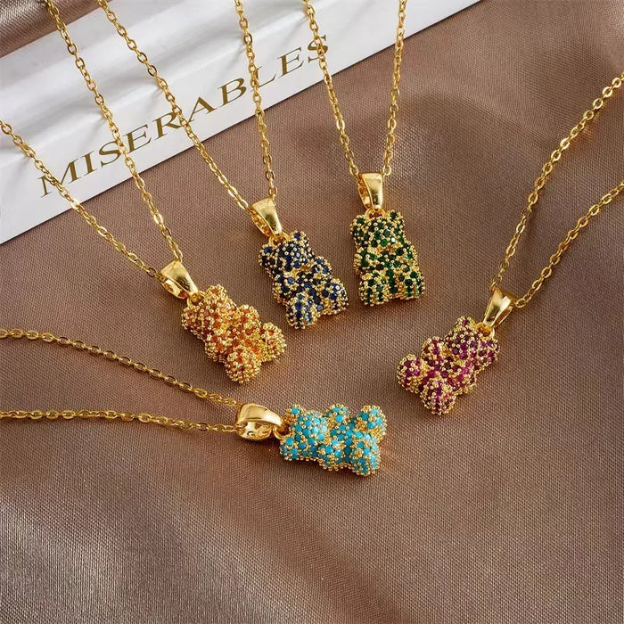Korean Style Zircon Bear Gold Pendant Necklace