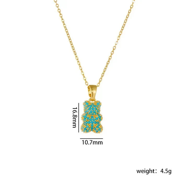 Korean Style Zircon Bear Gold Pendant Necklace