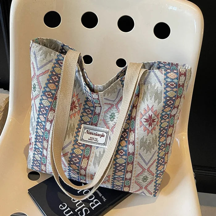 Large Capacity Ethnic Canvas Tote Bag - Summer & Autumn