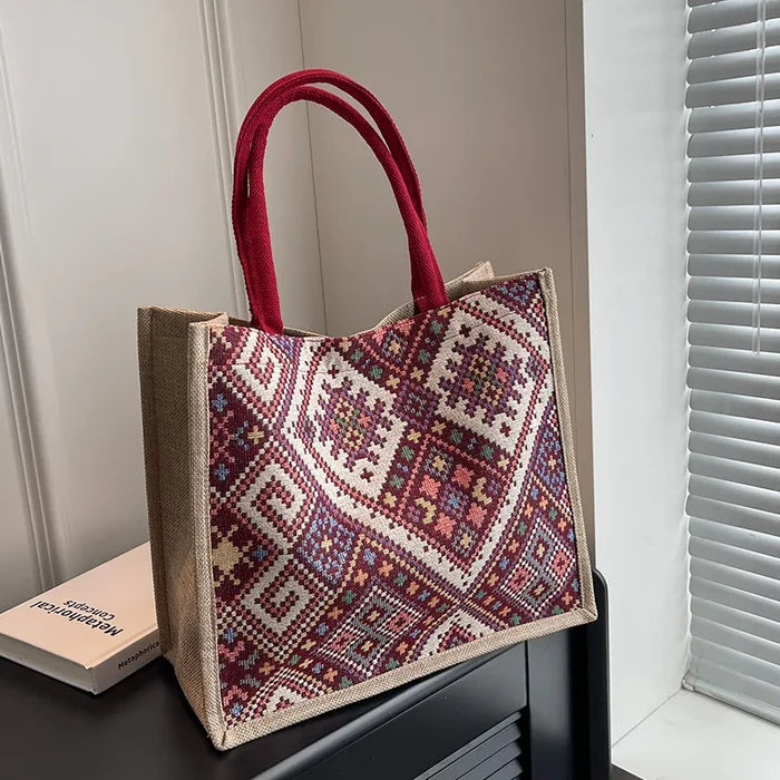 Large Capacity Ethnic Style Canvas Tote Bag for Women