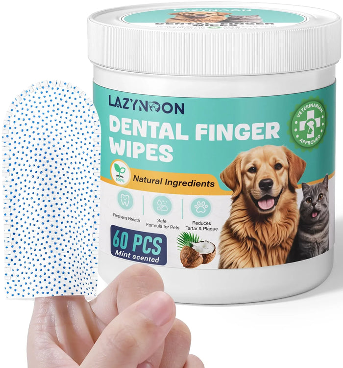 Mint-scented dental finger wipes for dogs and cats with natural ingredients, 60 pcs