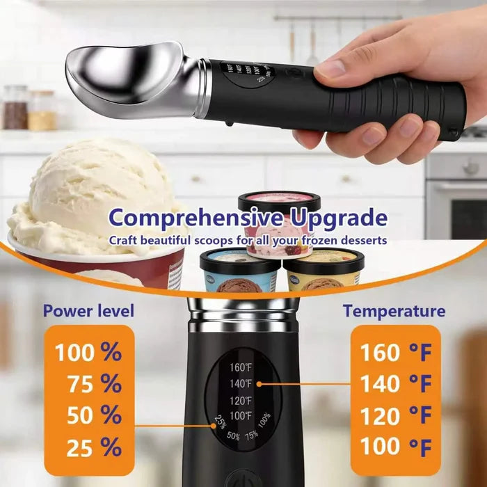 LED Heated Metal Ice Cream Scoop 4-Speed Temperature Control IP67