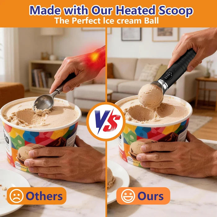 LED Heated Metal Ice Cream Scoop 4-Speed Temperature Control IP67