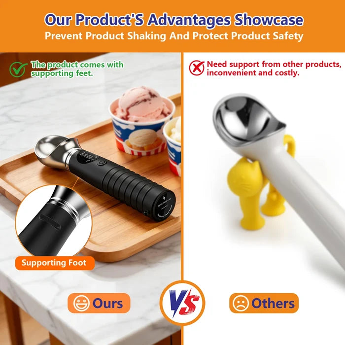 LED Heated Metal Ice Cream Scoop 4-Speed Temperature Control IP67