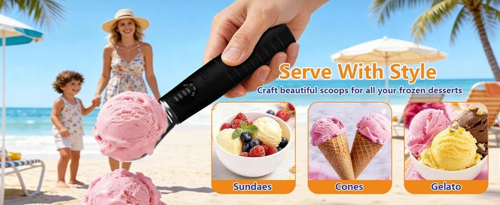 LED Heated Metal Ice Cream Scoop 4-Speed Temperature Control IP67