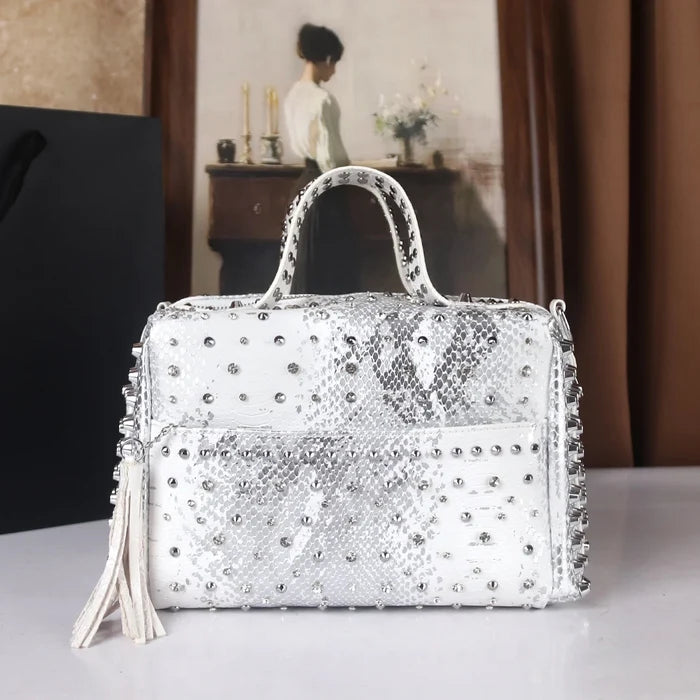 Leopard Punk Rhinestone Handbag - Large Capacity