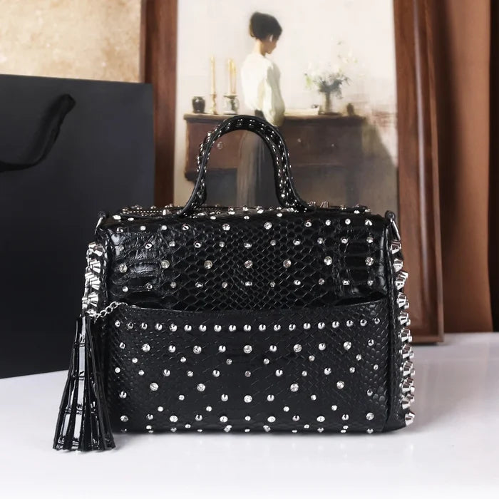 Leopard Punk Rhinestone Handbag - Large Capacity