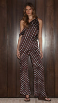 Liana Off Shoulder Top & Pants Set - Choc/Blue Polka Dot