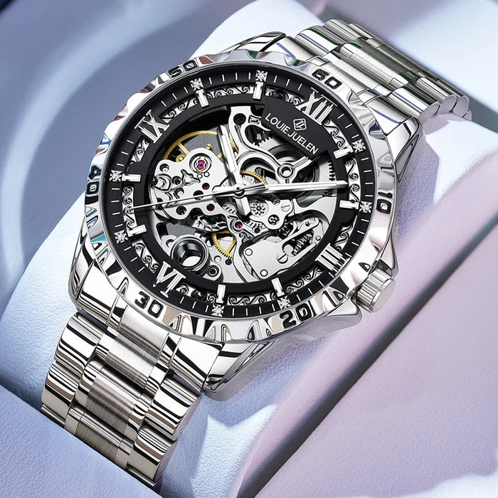 LOUIE JUELEN Men's Luxury Automatic Mechanical Watch 46mm Stainless
