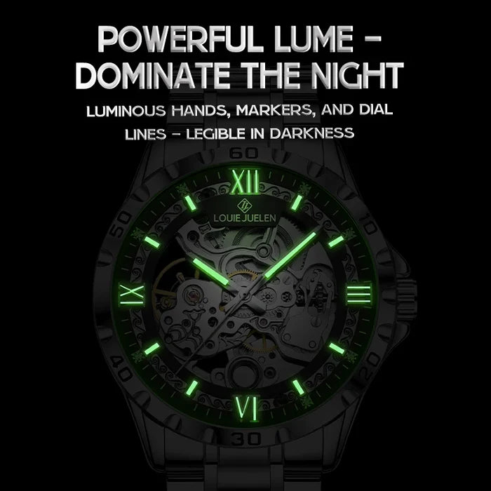 LOUIE JUELEN Men's Luxury Automatic Mechanical Watch 46mm Stainless
