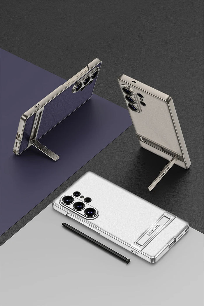 LuxSkin Matte Leather Case – Ultra-Thin Shockproof Cover with Bracket for Samsung Galaxy S26 Ultra