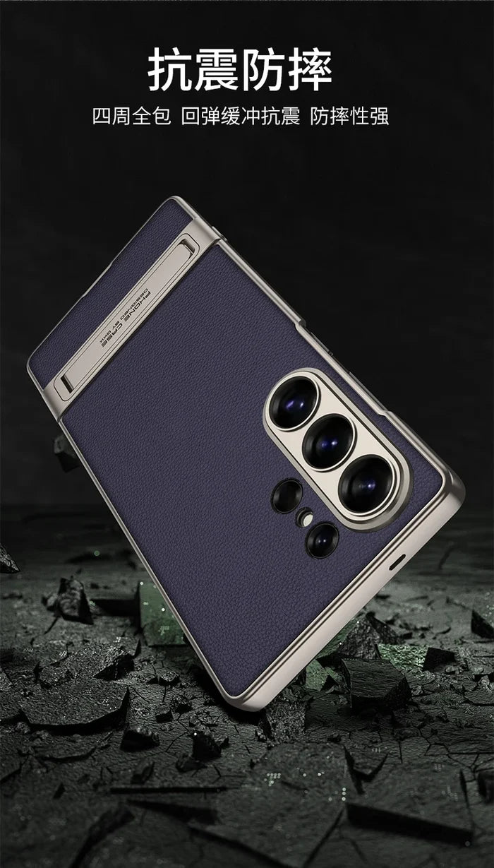 LuxSkin Matte Leather Case – Ultra-Thin Shockproof Cover with Bracket for Samsung Galaxy S26 Ultra