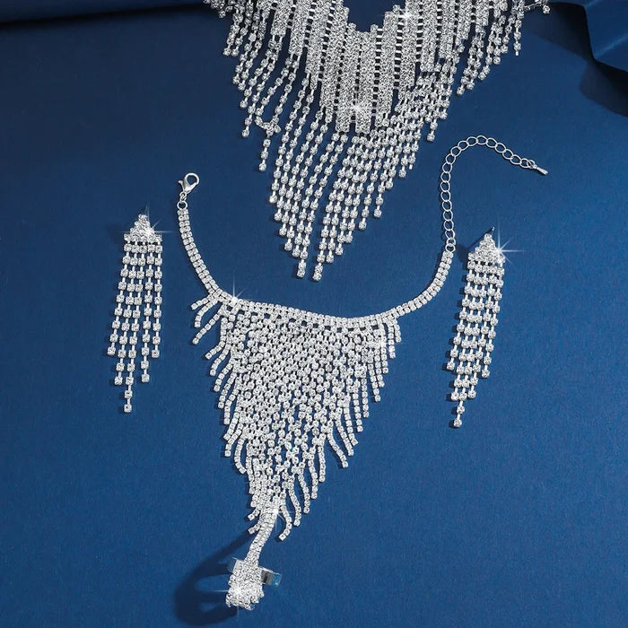 Luxurious Bridal Jewelry Set: Necklace, Earrings & Chain