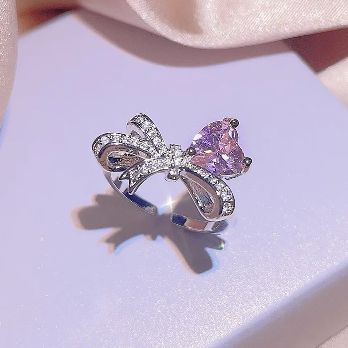 Luxurious Pink Zircon Bowknot Jewelry Set