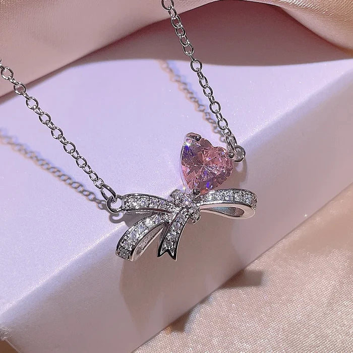Luxurious Pink Zircon Bowknot Jewelry Set
