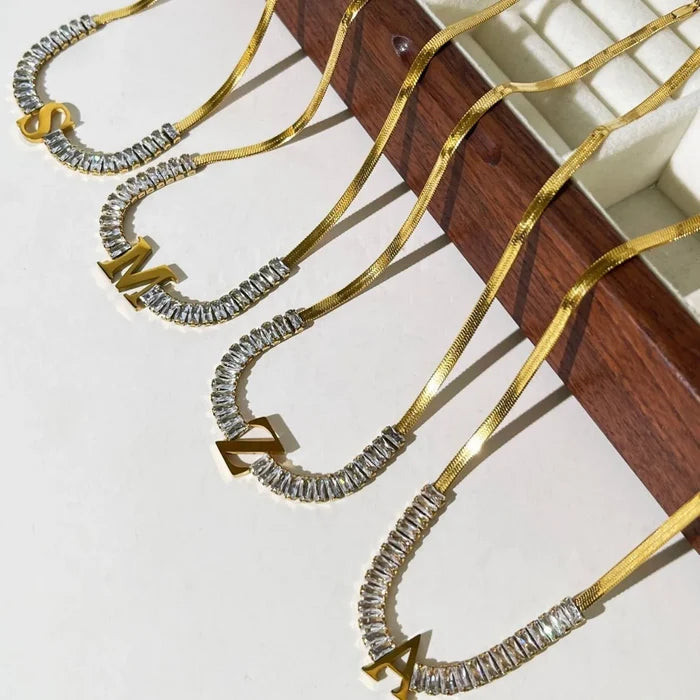 Luxury 18K Gold Plated Zircon Letter Chokers