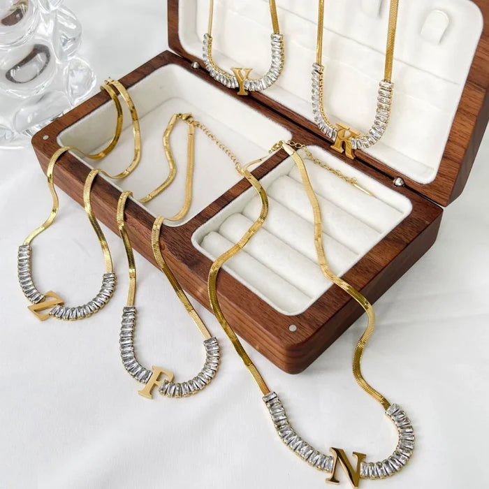 Luxury 18K Gold Plated Zircon Letter Chokers