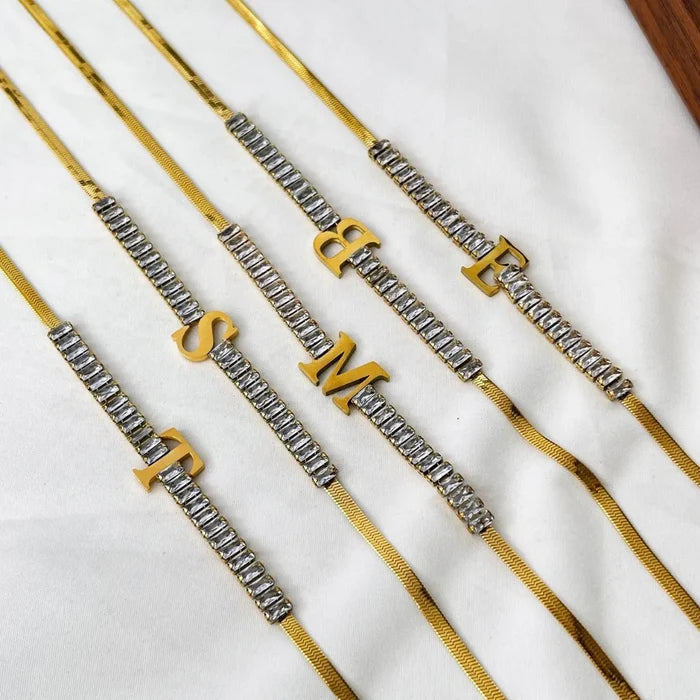 Luxury 18K Gold Plated Zircon Letter Chokers