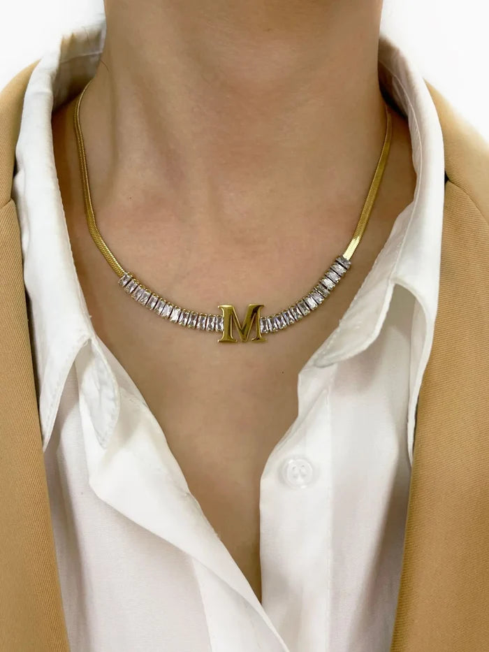 Luxury 18K Gold Plated Zircon Letter Chokers