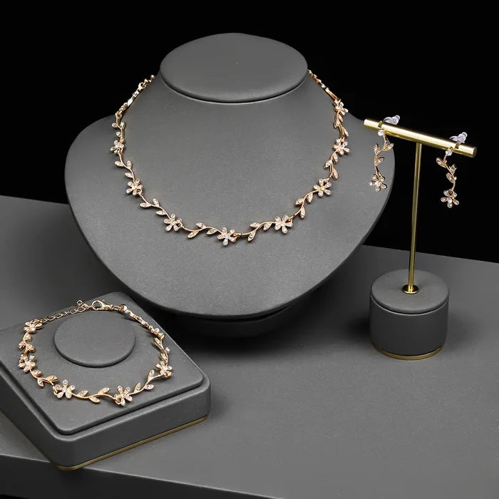 Luxury 3-Piece Diamond Leaf Jewelry Set