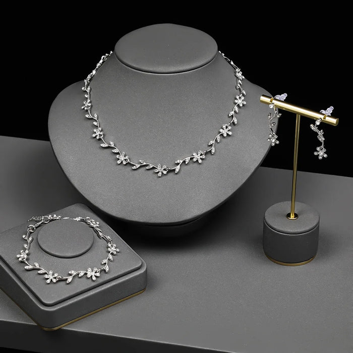 Luxury 3-Piece Diamond Leaf Jewelry Set