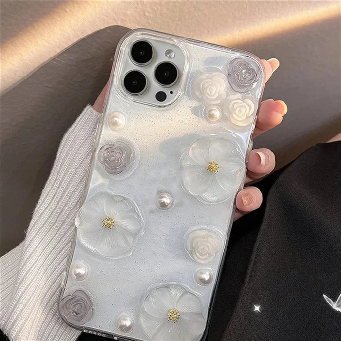 Luxury 3D Rose Flower Pearl Glitter Soft Case for iPhone