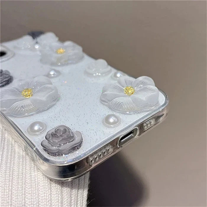 Luxury 3D Rose Flower Pearl Glitter Soft Case for iPhone