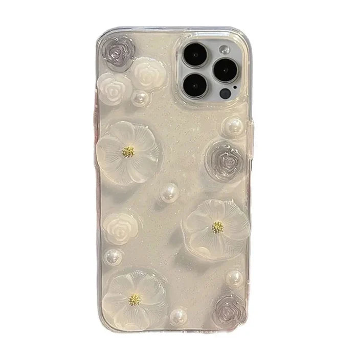 Luxury 3D Rose Flower Pearl Glitter Soft Case for iPhone