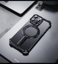 Luxury Aluminum Metal Magnetic Phone Case for iPhone with Ring Stand – Frameless Bumper Shockproof Back Cover