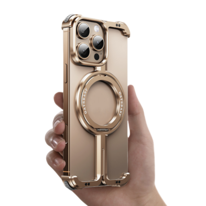 Luxury Aluminum Metal Magnetic Phone Case for iPhone with Ring Stand – Frameless Bumper Shockproof Back Cover