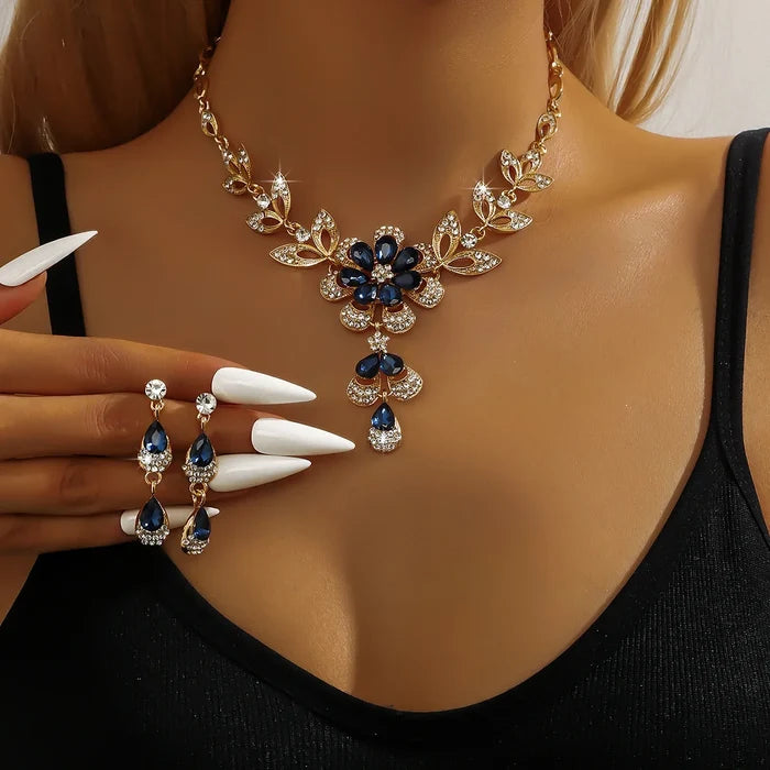 Luxury Black Diamond Tassel Necklace Set