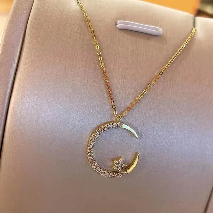 Luxury Crystal Moon Pendant Necklace