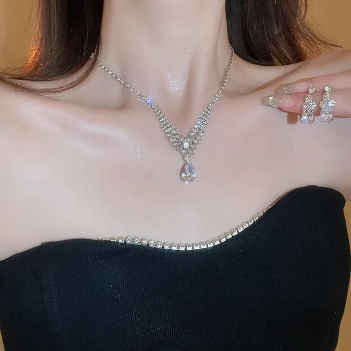 Luxury Diamond Pendant & Earrings Set for Women