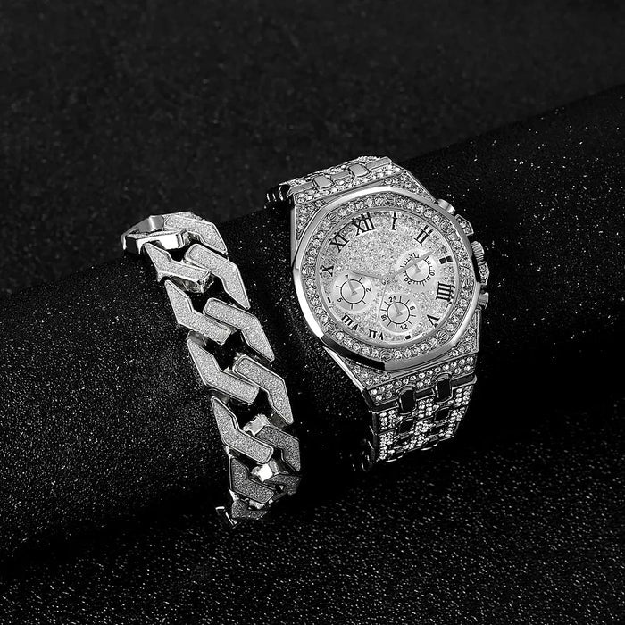 Luxury Gold Watch & Bracelet Set for Men & Women