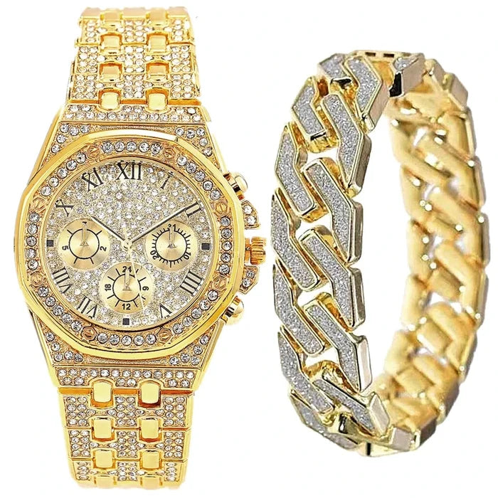 Luxury Gold Watch & Bracelet Set for Men & Women