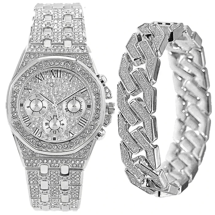 Luxury Gold Watch & Bracelet Set for Men & Women