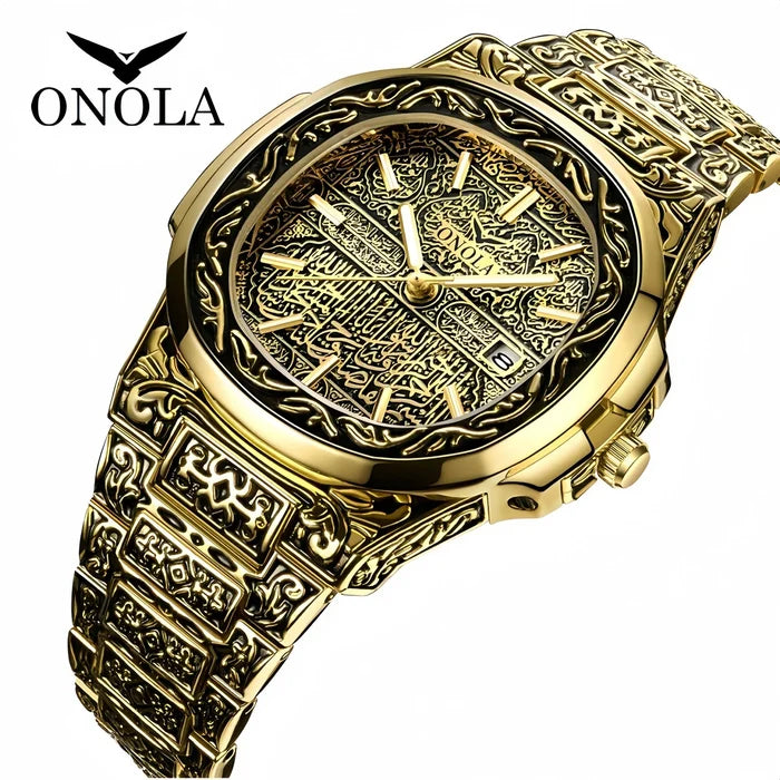 Luxury Gold Watches for Men ONOLA Business Retro Waterproof Muslim