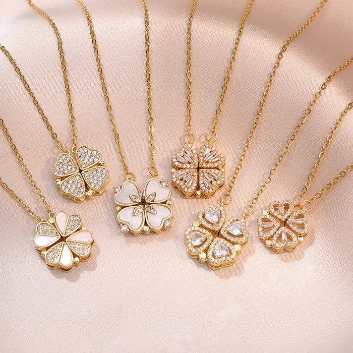 Luxury Gold Zircon Clover Heart Necklace